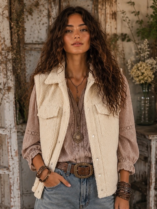 Lumiere Jackets & Blazers - Lumière Ivory Sherpa Teddy Vest Snap Front Cozy Fleece Pocket Shacket Size M